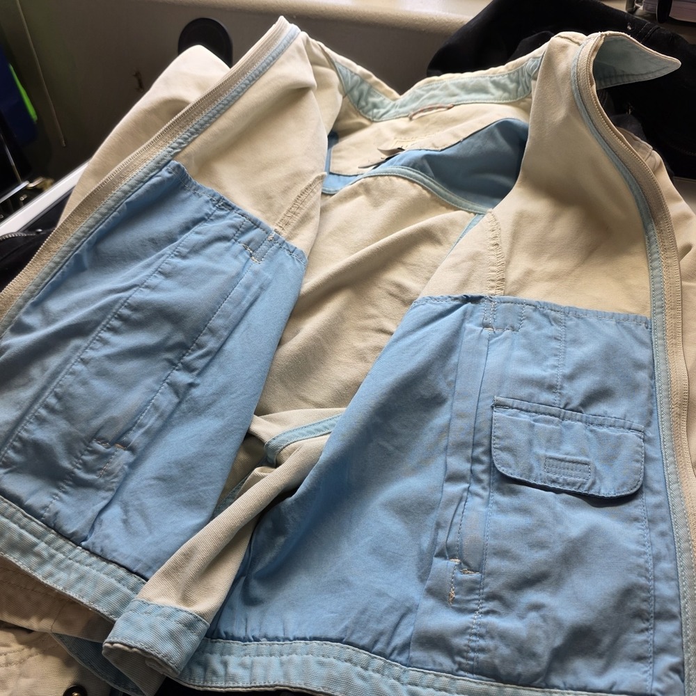 LL Bean Ivory Cream Crop Moto Canvas Utility Women Med Zip Workwear Chic Preppy - Picture 5 of 6